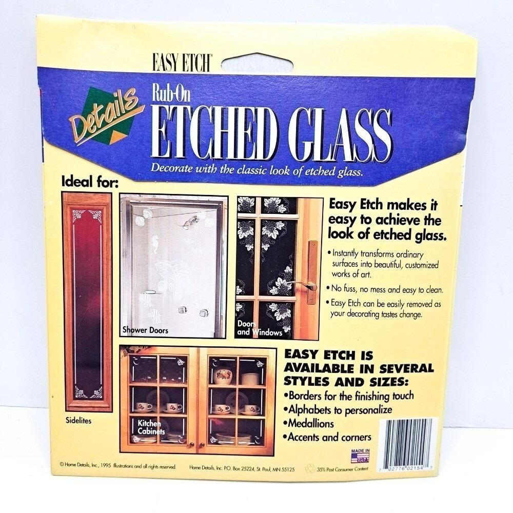 Easy Etch Rub-On Etched Glass Small Accents Roses DIY Home Decor 7.5x8.125